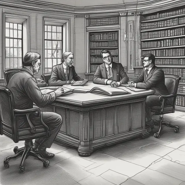 An ancient professor seated at a table in a grand library, surrounded by books and scrolls, answering questions from students about the prestigious Marshall School of Business