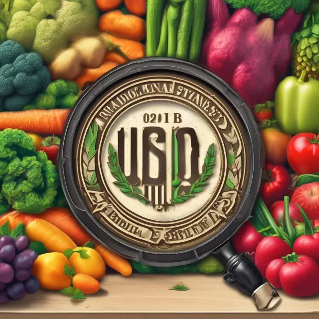 USDA shield protecting various fruits and veggies inspected for safety, quality, and proper labeling.