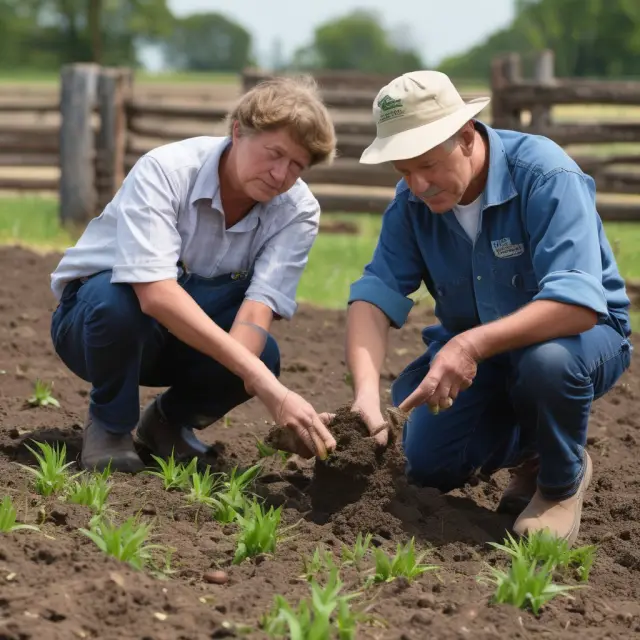 An image of USDA employees planting seeds symbolizing housing, utilities, and business development programs in a rural landscape