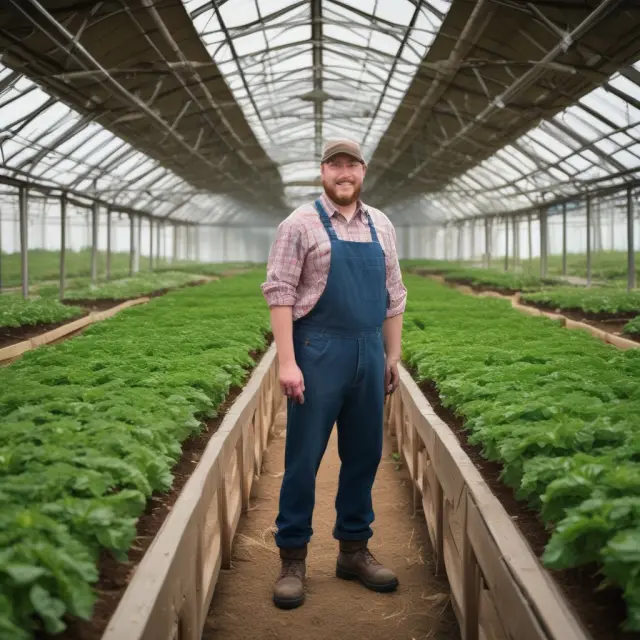 Greenhouse symbolizing USDA Business Program, filled with seedlings representing loans and grants blooming into thriving rural businesses