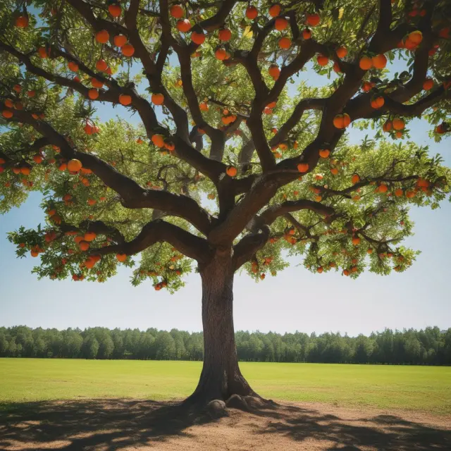 An image of a tree with smaller fruits and fewer branches, contrasted against a background of tall, fruitful trees, representing the lower returns and limited flexibility of U.S. Savings Bonds