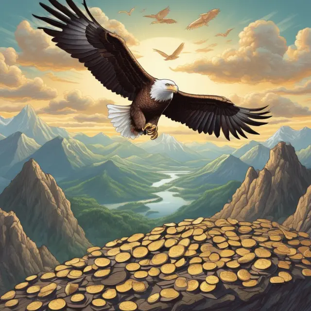 Eagle collecting gold coins representing tax collections for the US Treasury