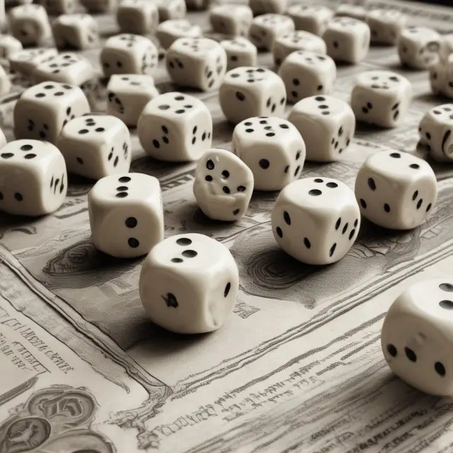 A set of tumbling dice representing various controversies involving the US Treasury throughout history