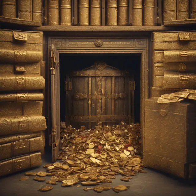 An image of a treasure chest overflowing with golden keys and piles of ancient documents, signifying the US Treasury