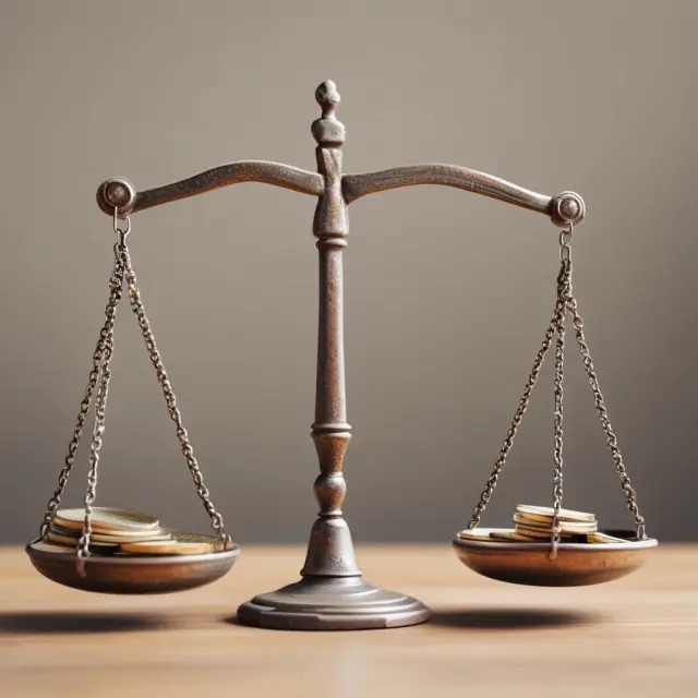 Two sets of scales balanced with coins symbolizing usual, customary, and reasonable fees in healthcare insurance