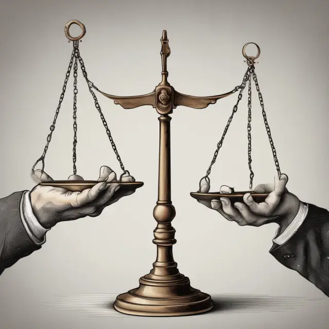 Two hands on a scale representing common law and civil law jurisdictions, with usufruct acting as the bridge connecting them