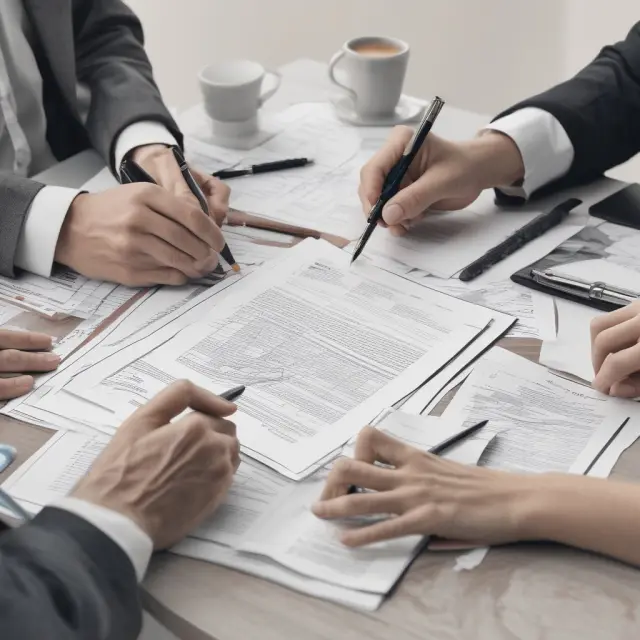 Two parties negotiating a usufruct agreement, constructing an intricate contract using essential components such as duration, scope, termination, and dispute resolution.