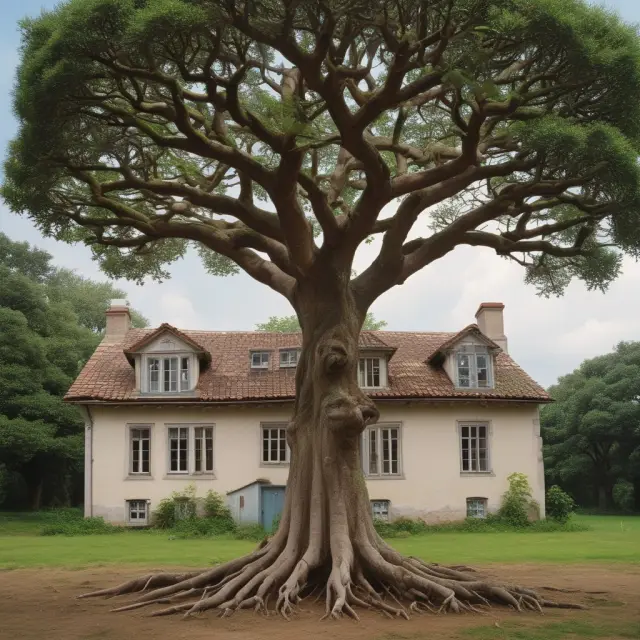 A tree metaphorically symbolizing usufruct, bearing fruit for temporary use while remaining connected to the land (original property) through shared roots