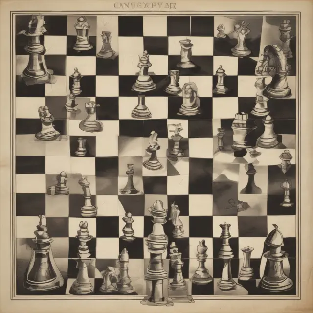 A chessboard depicting usury laws as game pieces, with financial institutions represented as giant pawns and kings, symbolizing their quest for favorable jurisdictions to set interest rates