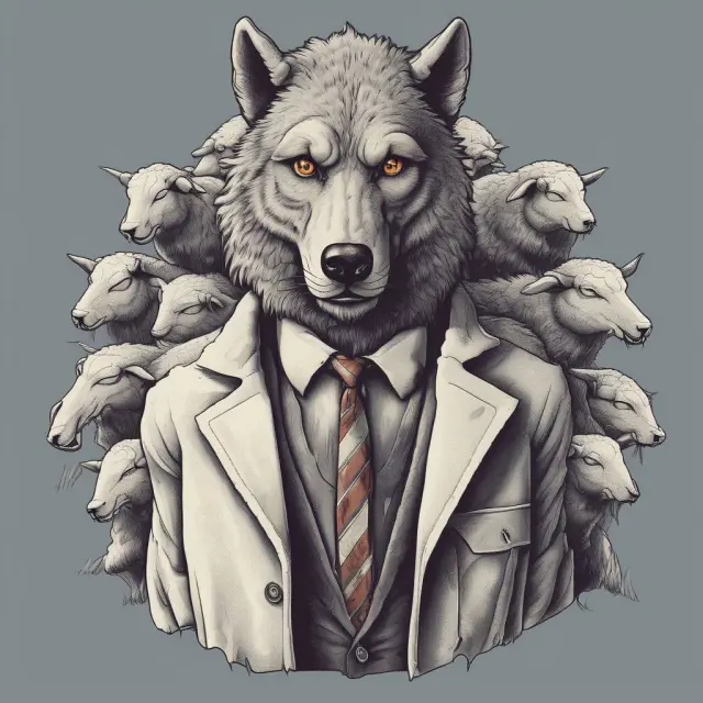 Wolf disguised as a sheep symbolizes predatory lenders that deceive consumers with seemingly attractive terms but ultimately trap them in high-interest debt.