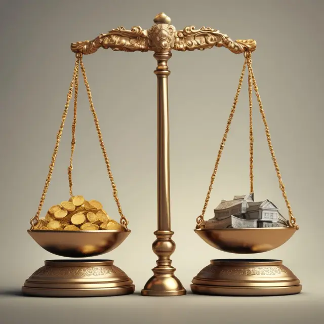 Golden scales with a small usurious rate tipping off-balance towards excessive interest, demonstrating the fine line between usury and high interest
