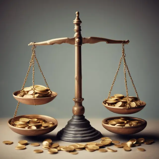 Scales balancing religious symbols against interest rates, representing usury laws and their role in financial transactions