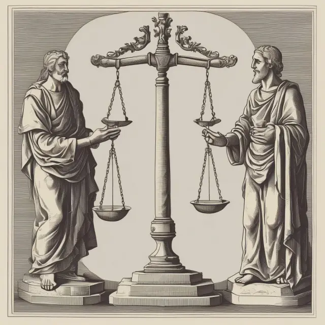An image of a philosopher holding scales, balancing the concepts of morality and emotions while critics question utilitarianism principles