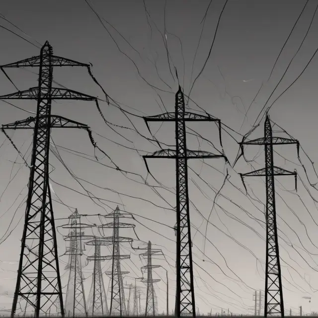 Image of steady utility towers illuminating a stormy financial sea