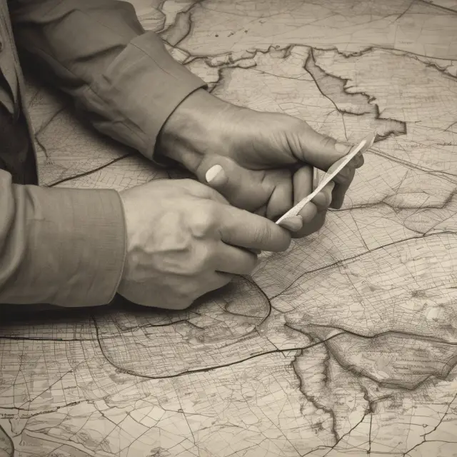 A hand holding an ancient map steers through a vast ocean filled with utility stock charts, symbolizing the strategic process of investing in the utilities sector.