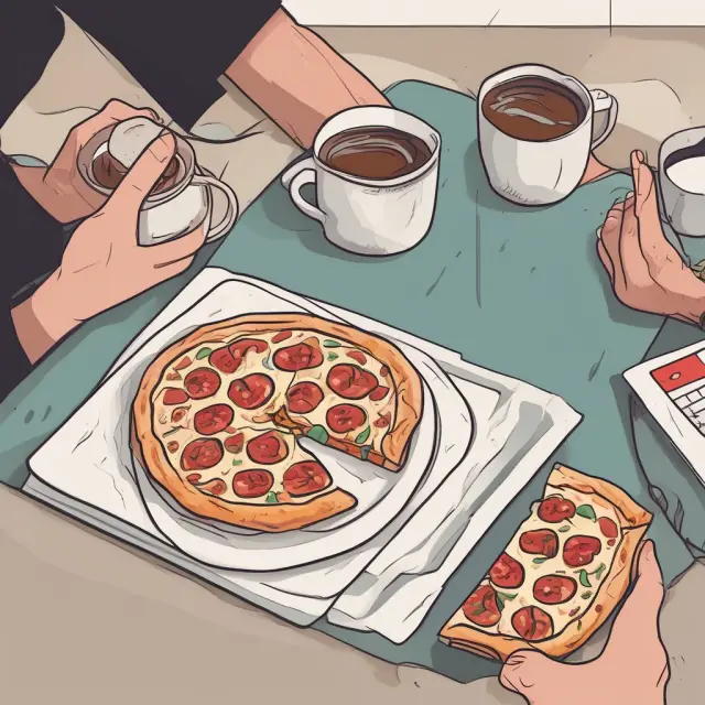 Person evaluating the preferences for a cup of coffee and a slice of pizza on an ordinal utility scale