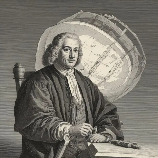 Daniel Bernoulli holding a lantern representing utility in economics. Illuminating consumer satisfaction and market dynamics.