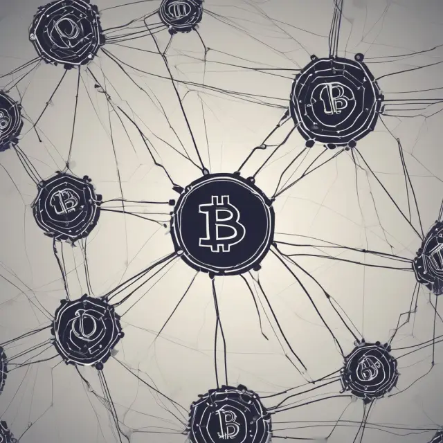 Visualization of interlinked UTXOs from Bitcoin, Litecoin, and Monero transactions forming a complex web in the cryptocurrency ecosystem.