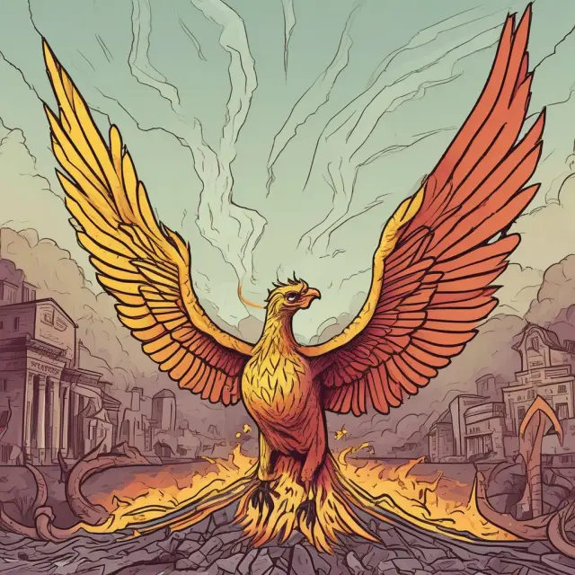 Image of a mythical Phoenix bird emerging from the flames, representing a quick and efficient economic recovery