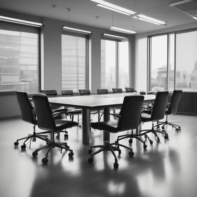 Empty chairs represent job vacancies in this boardroom image, emphasizing the importance of monitoring employment vacancy rates to optimize hiring processes and overall workforce management.