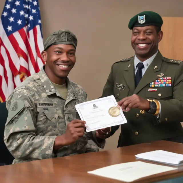Soldier presenting a VA certificate to a bank teller for mortgage processing