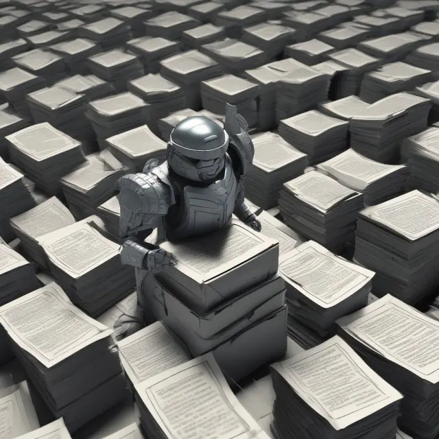An image of an armored castle protecting essential documents amidst a vast ocean of digital files.