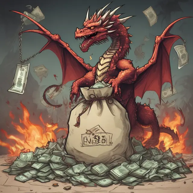 Money bag guarded by a dragon represents excluded money. Shredded certificates depict securities exclusion. Burning electronic records illustrate exclusion of digital documents.