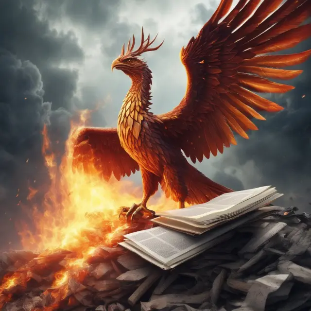 A mythical phoenix arises from the ashes of burned documents, emphasizing the importance of valuable papers insurance for small businesses.