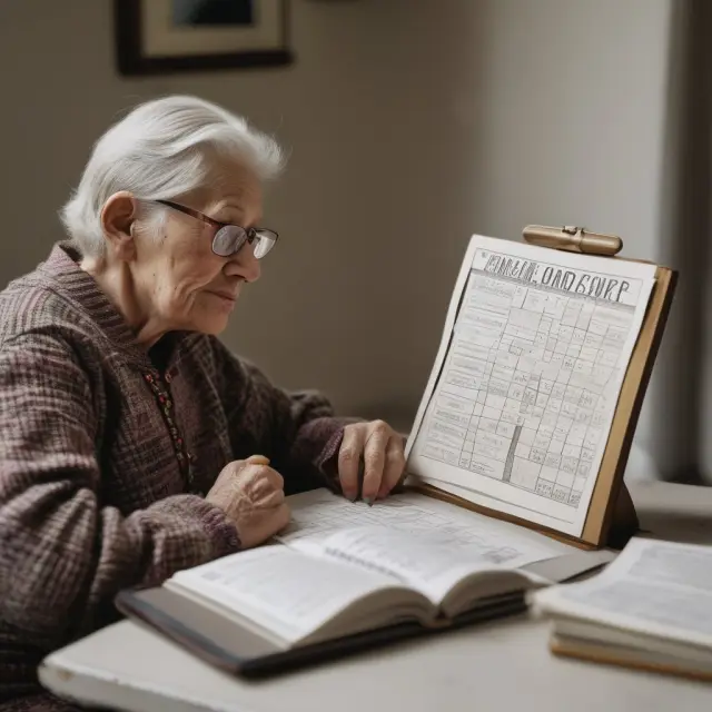 Woman examining mortality table, symbolizing the calculation of actuarial age and life expectancy