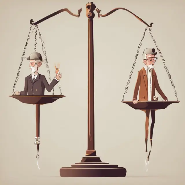 An image of a balanced scale with age, gender, smoking habits, and health represented as weights, tipping towards the direction of valuation mortality tables