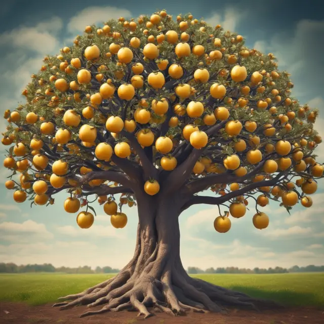A tree laden with gold apples, symbolizing the future value of an annuity investment
