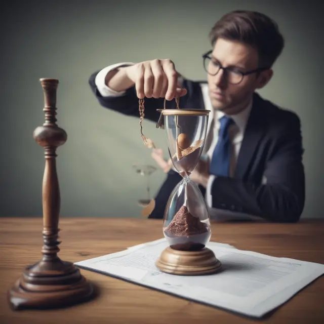 Actuary evaluating policy reserves by balancing hourglass of life insurance contracts
