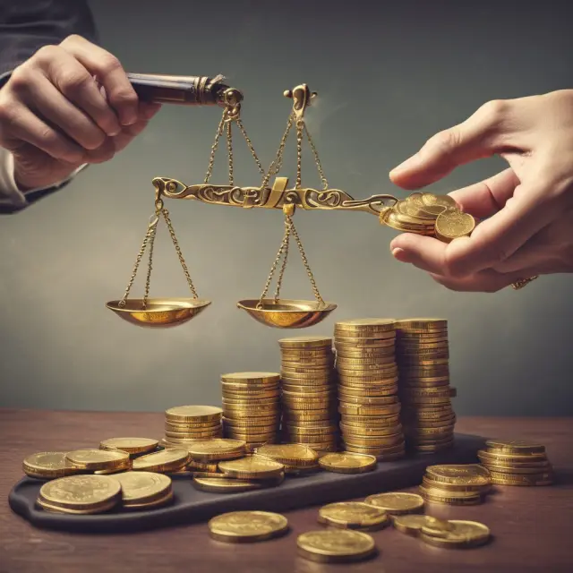 An actuary meticulously weighing gold coins on a balance sheet to determine the valuation premium for insurance policy reserves.