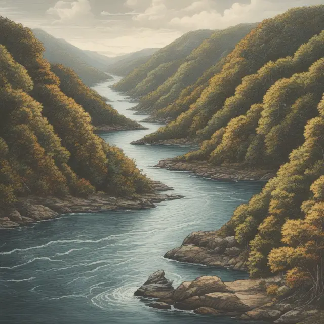 Institutional investor skillfully maneuvering a boat in a winding river, representing the complexities of managing valuation premiums through strategic planning, risk assessment, and diversification.