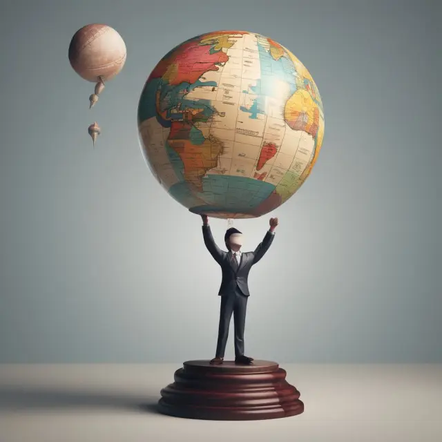Insurance juggler managing diverse assets while balancing on a rotating globe, representing diversified and dynamic valuation reserve management