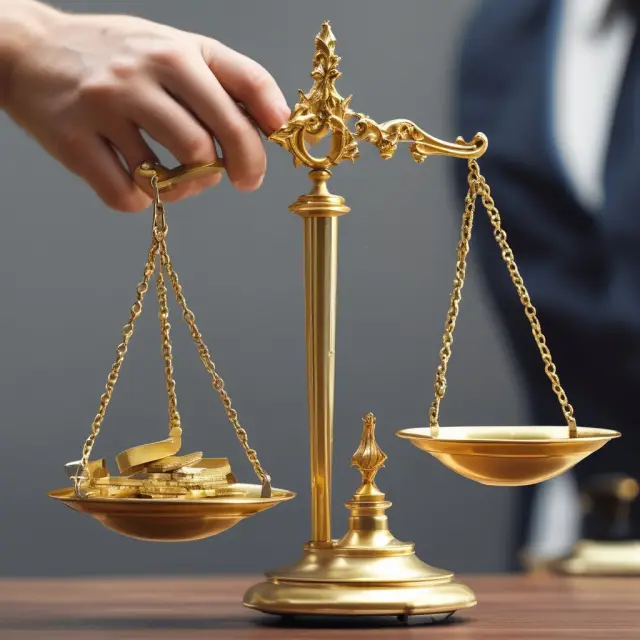 Investor assessing potential investments with golden scales, comparing stocks, bonds, and real estate using various valuation techniques