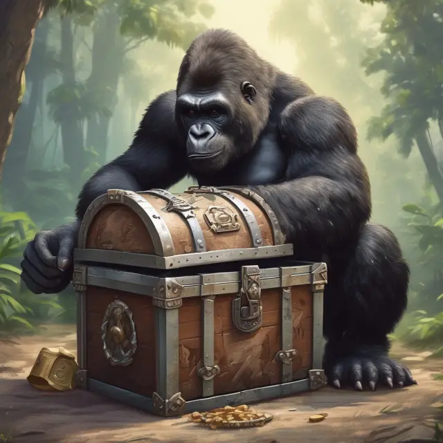 A protective gorilla guards a treasure chest containing sensitive business information in a Value-Added Network scenario.