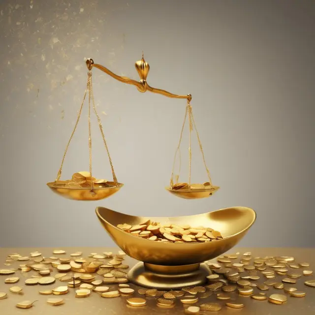 A golden scale with smaller portions on one side, symbolizing value deflation and decreasing real consumption