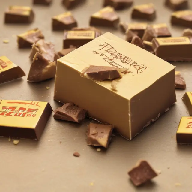 Toblerone melting into smaller pieces on a plate and cheese block with wood pulp substitute illustrating value deflation