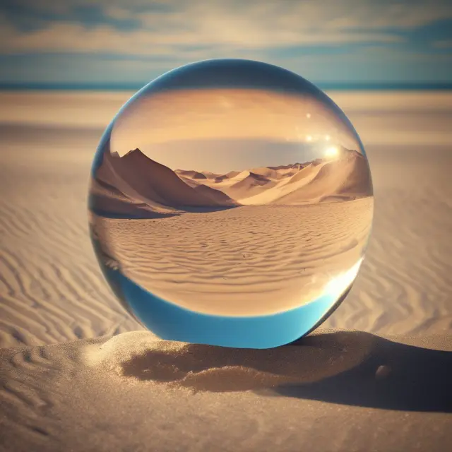Crystal ball filled with shifting sands, symbolizing future value deflation trends and their potential consequences