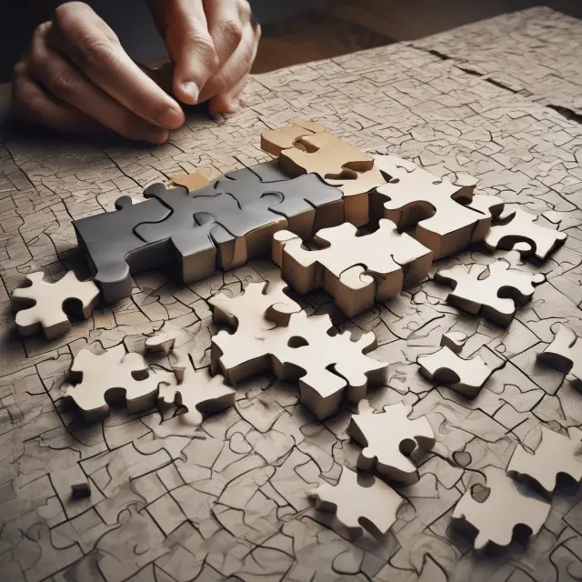 A jigsaw puzzle showing the interconnected pieces of value engineering, symbolizing the systematic approach to deliver optimal functionality, minimal costs, and continuous innovation.