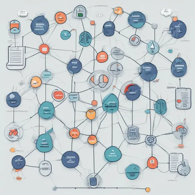 A complex web illustrating the members and relationships in a value network analysis, highlighting internal and external interactions.