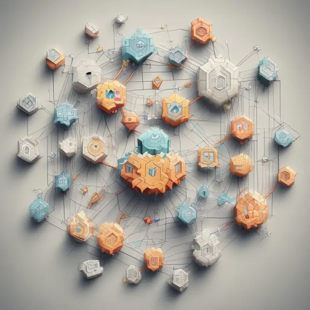 A visualization of diverse value network analysis techniques as interconnected puzzle pieces, enhancing understanding of network optimization.