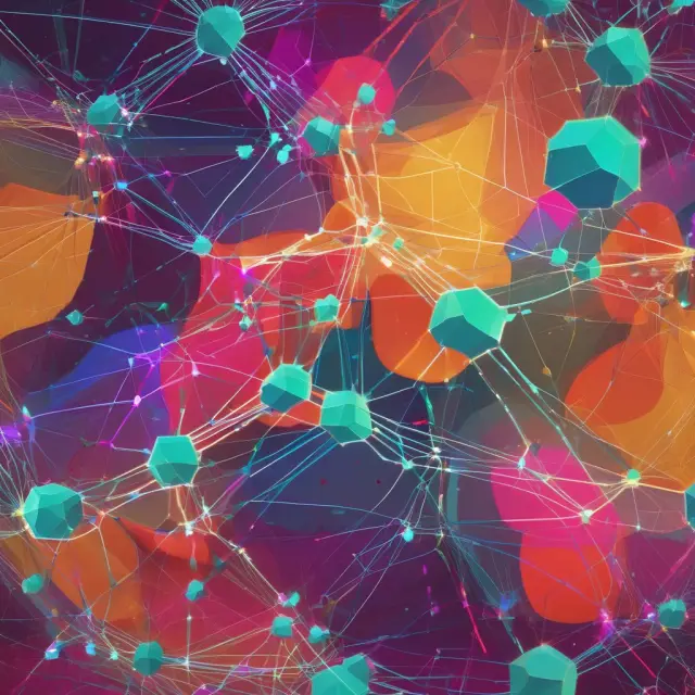 Colorful businesses connected by lines forming a dynamic web, symbolizing value network analysis and growth opportunities
