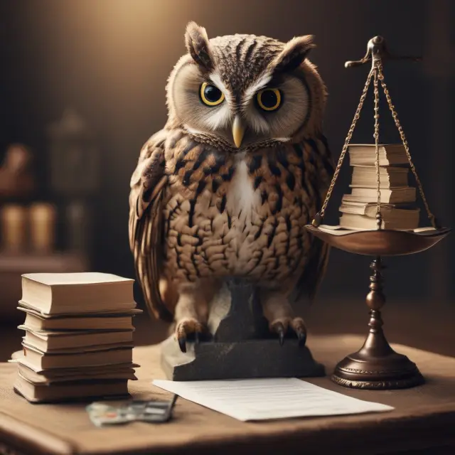 An owl carefully evaluating value reporting forms on a scale to maintain adequate insurance coverage.