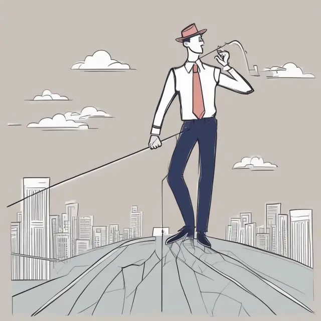 Corporation on a tightrope with stakeholders holding ropes: Risk-taking corporation managing risks to balance stakeholder preferences.