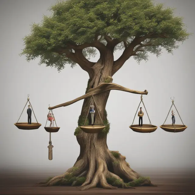 An investor weighs risk vs reward using VOR calculations, symbolized by a balanced scale with a tree growing from it
