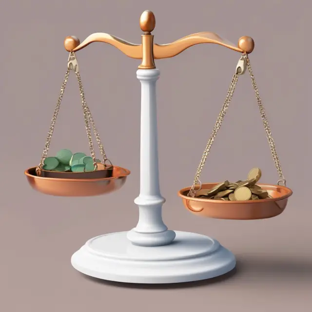 Two scales balanced with gold coins representing DCF and P/E ratio, symbolizing the importance of both techniques in determining a stock
