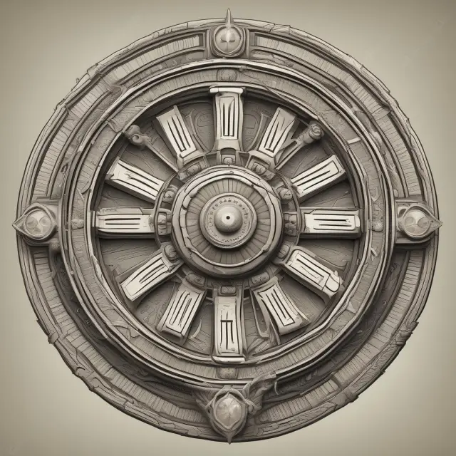 Ancient wheel fortuna with innovative gears, representing businesses adding value through innovation