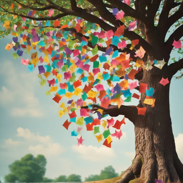 A tree laden with questions and answers, symbolizing the FAQ section and value added
